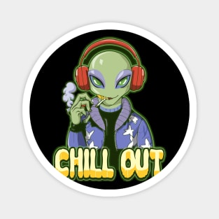 Extraterrestrial Echo: Alien Wearing Headphones Magnet